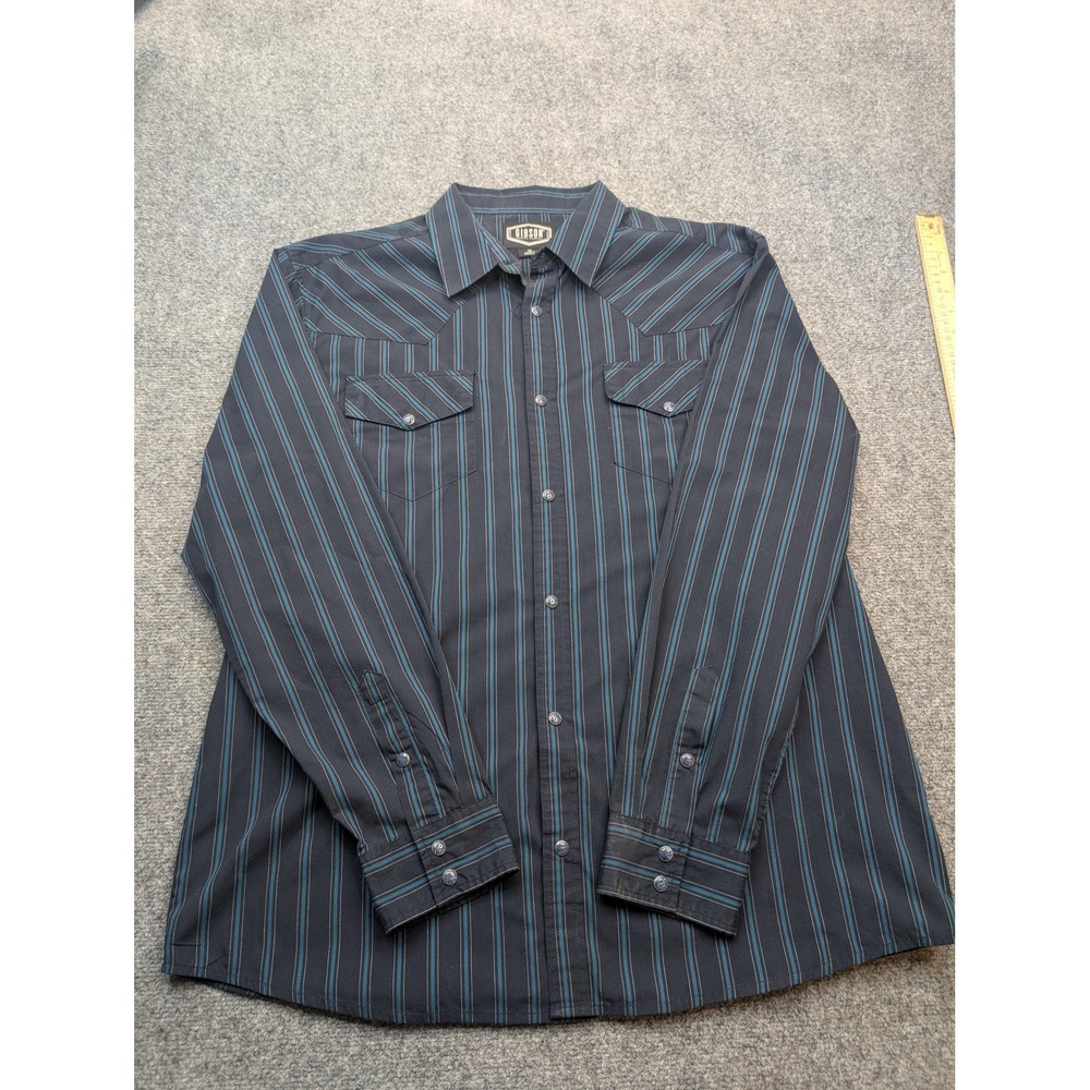 Gibson Trading Company Shirt Mens XL Blue Striped Western Pearl Snap Long Sleeve